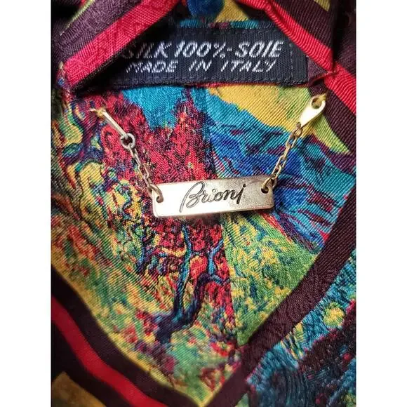 BRIONI by Santostefano100% Silk tie Made in ITALY Bright colors Abstract 57